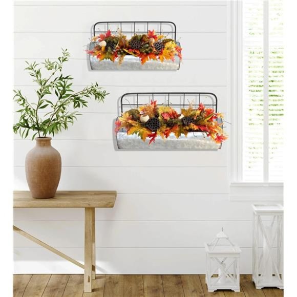 Galvanized Metal Farmhouse Wall Storage Holder Rustic Tin Shelves for Kitchen - Picture 2 of 7